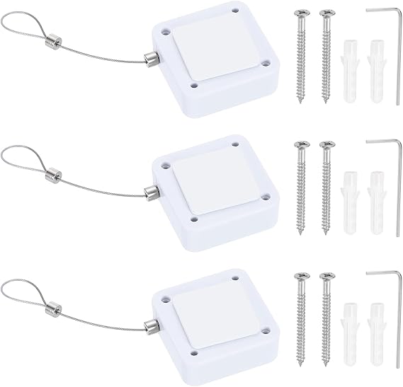 PATIKIL Retractable Remote Control Cable Tether (6.6ft /2M, White)(3 Pcs) Remote Control Security Lanyard Lock Adjustable Locking Leash with Rope Locks and Screws, Suit for - TVs/Tablets
