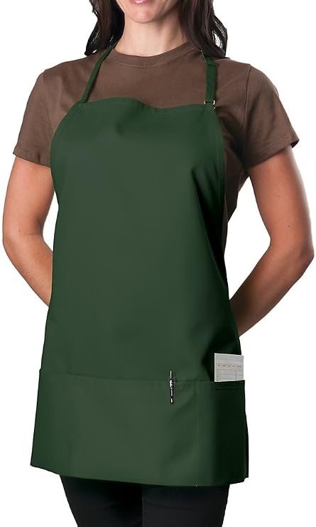 KNG Forest Green 3 Pocket Adjustable Bib Apron for Men and Women
