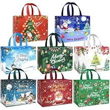 DaiUni 8 Pack Christmas Gift Bags Reusable Large Christmas Tote Bags, Non-Woven Xmas Bags with Handles for Gift Wrapping, Party Favor Supplies, 12.8"9.8"6.7"