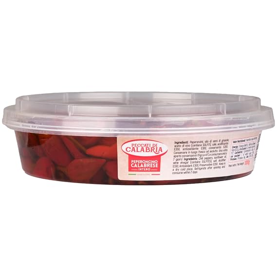 Whole Hot Calabrian Chili Peppers in Oil | Peperoncino Calabrese Intero | 100% Certified Calabrian Peppers| Peccati di Calabria | 2.2lb (1kg) (Pack of 1)
