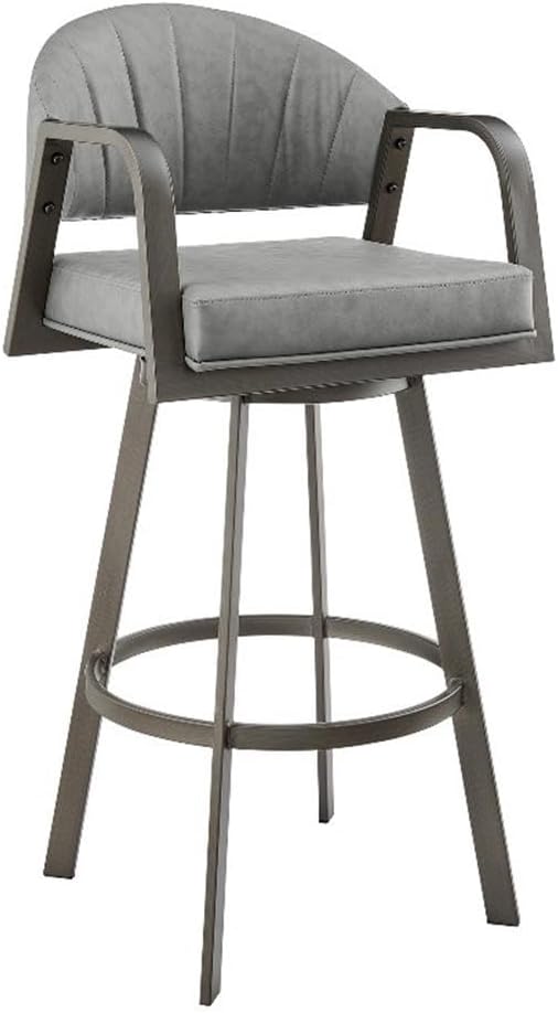Armen Living Marcie 30" Swivel Bar Stool in Mineral Finish and Vintage Gray Faux Leather