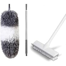 BOOMJOY Microfiber Duster and Floor Scrub Brush with Long Handle