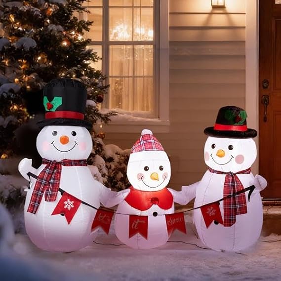 Christmas Inflatable Snowman Family Decoration, 6.5 Christmas Blow Up Snowman Outdoor Decorations with Rotating Light, Xmas Inflatable for Indoor Outdoor Yard Lawn Garden Party