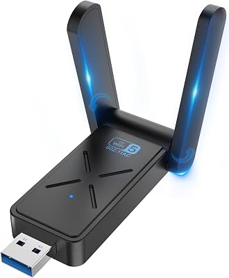 Wireless USB 3.0 WiFi Adapter for Desktop PC, AC 1300Mbps USB WiFi Dual-Band Network Adapter for PC with 2.4G400Mbps 5G867Mbps,Dual 5Dbi Antennas, Wireless WiFi Dongle for Windows 11108.187XP