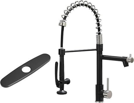 Fapully Black&Nickel Pull Down Kitchen Faucet with Deck Plate