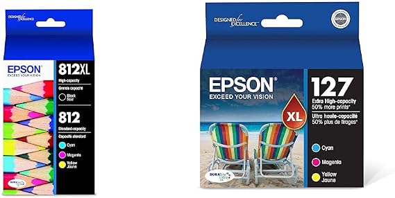 Epson T812 DURABrite Ultra Ink High Capacity Black & Standard Color Cartridge Combo Pack (T812XL-BCS) & T127520 DURABrite Ultra Multipack Extra High Capacity Cartridge Ink
