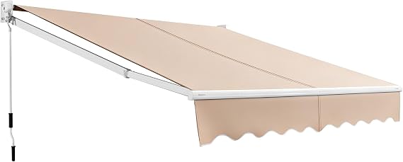 Tangkula 8 Ft 6.6 Ft Retractable Awning, Aluminum Patio Sun Shade w/Crank Handle and Water-Resistant Polyester, Outdoor Patio Manual Awning Cover, Beige