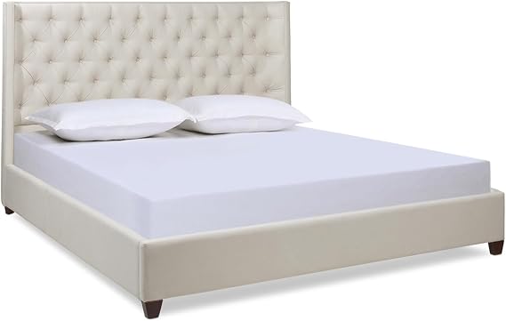 Jennifer Taylor Home Manhattan Shelter King Platform Bed Frame, Light Beige Linen