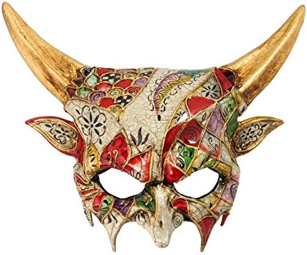Venetian Devil Demon Full Face Halloween Adult Masquerade Mask, Scary Horror Animal Ram Devil Horns Mens Cosplay Face Mask Venetian Party Prom Masquerade Ball Mask Evil Costume Gold White