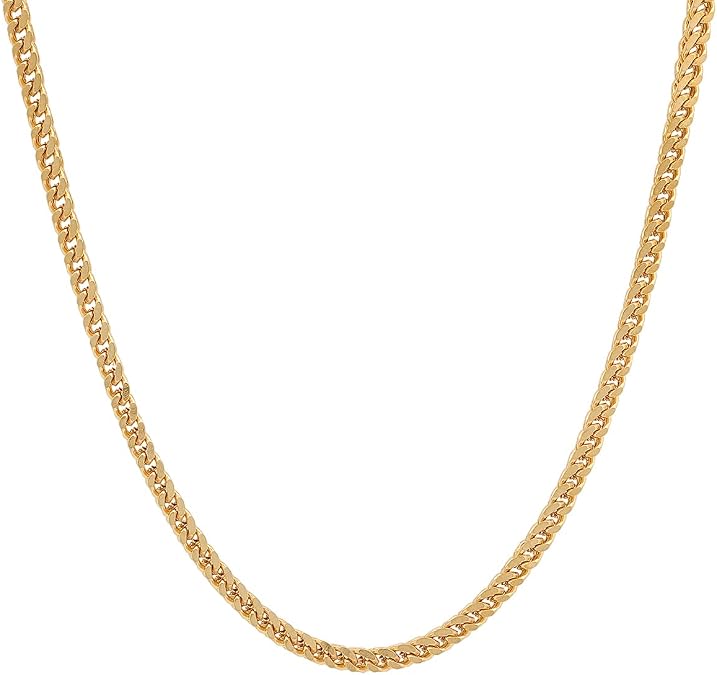 Steeltime 18K Gold Plated Stainless Steel Franco Chain Necklace with Protective Velvet Jewelry Pouch (30" inch, Gold)
