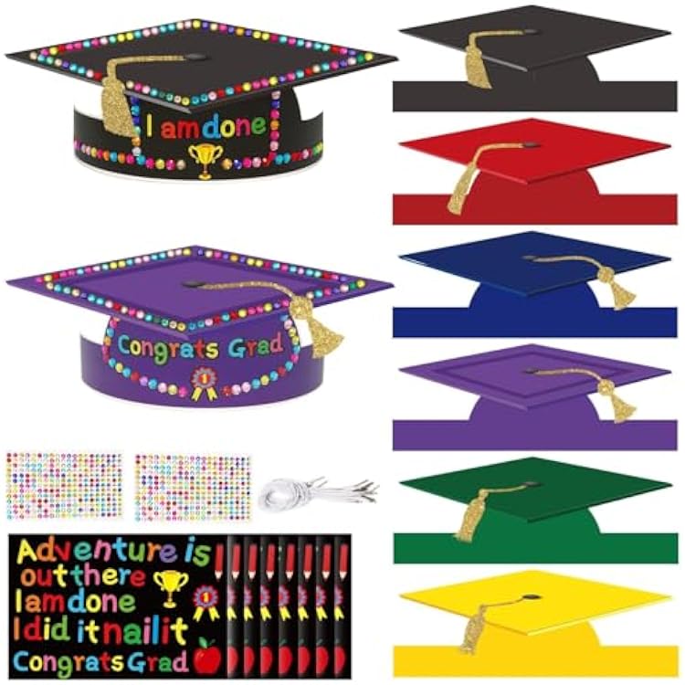 chiazllta 36 PCS Graduation Paper Hats Grad Caps Craft Kits Bulk Class of 2025 Crowns Headbands Party Favors Home Game Gifts Activities