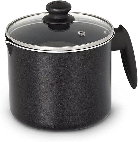 Universal (51 Oz - 1.6 Quart) Non-stick Milk Pitcher with Glass Lid, Aluminum Frothing Jug
