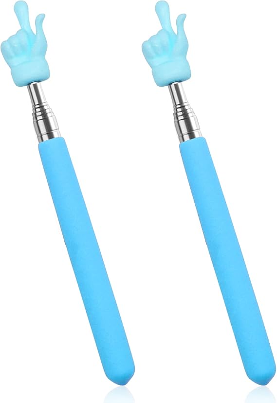 2 Pcs Telescopic Teacher Pointer Finger, Mini Extendable Pointer Teacher Pointers for Classroom, Retractable Hand Pointer Finger Pointer Stick Elementary School Kindergarten Teacher Supplies (Blue)