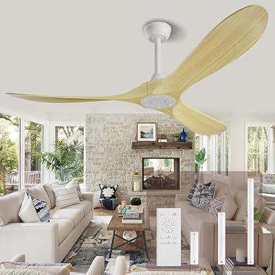 52 Inch Ceiling Fans Without Lights: Outdoor Ceiling Fan No Lights and Remote 6 Speed Adjustable Reversible DC Motor 3 Blade Fan for Indoor Outdoor Patio Living Room Bedroom Wood