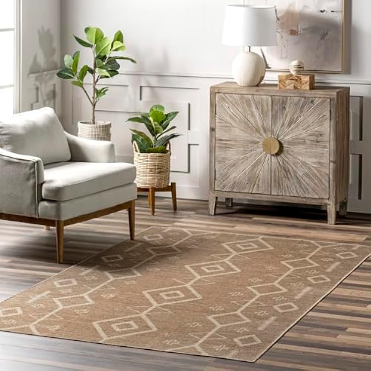 nuLOOM 5 x 8 Easy-Jute Area Rug, Machine Washable, Non-Slip, for Living Room Bedroom Kids Room Nursery Home Decor, Cynna Brown
