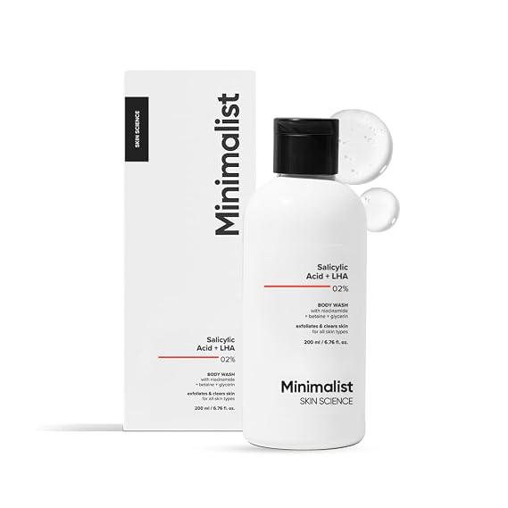 Minimalist Salicylic Acid + LHA 2% Body Wash | Exfoliating, Excess Sweat, Rough, Acne, Strawberry Skin, KP Bump | For Women & Men | 6.76 Fl Oz / 200 ml