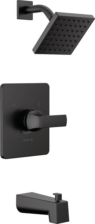 Delta Faucet Velum 14 Series Single-Function Black Tub and Shower Faucet Set, Valve Trim Kit, Shower Handle, Delta Shower Trim Kit, Shower Set, Matte Black T14437-BL (Valve Not Included)