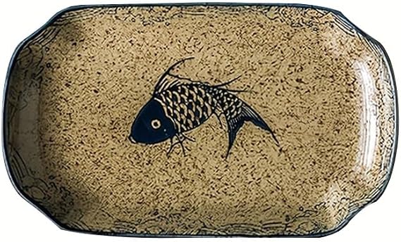 Dinner Plates Chinese Fish Plate Steamed Fish Special Rectangular Plate Dish Plate Home Retro Tableware Ceramic Deep Plate Large Dinnerware(C)