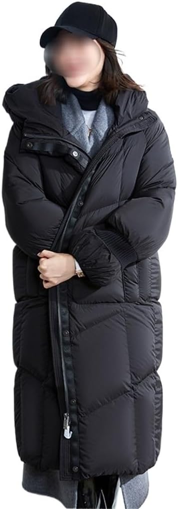 Hooded Mid Length Down Jacket Winter White Duck Down Thickened Warm Black Coat for Women