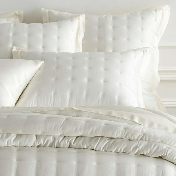 Pine Cone Hill Silken Solid Ivory Solid Quilted Sham, Euro