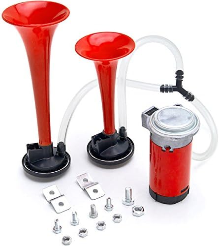 Biltek 12V Dual Air Horn Kit Trumpet Freight Train Car Truck Boat RV Super-Loud 135 dB, Black (NPTC-DAH12-2N)