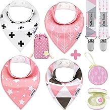 Dodo Babies Baby Bandana Drool Bibs For Girls + 2 Pacifier Clips + Pacifier Case in a Gift Bag, Pack of 4 Premium Quality, Excellent Baby Shower/Registry Gift