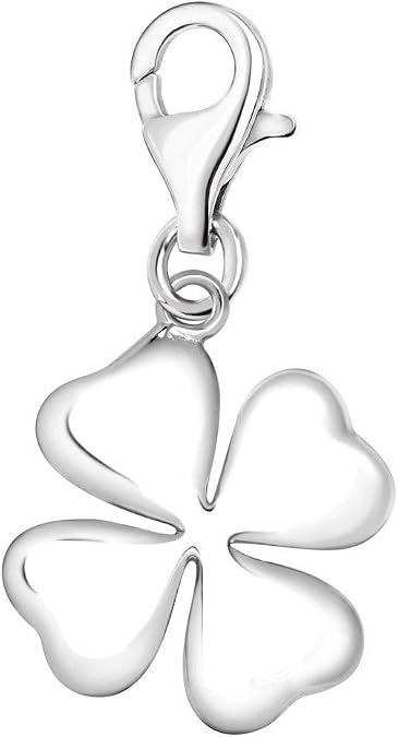Quiges 3D Lucky 4 Leaf Clover Clip On Charm Pendant Silver Plated Women's Jewellery