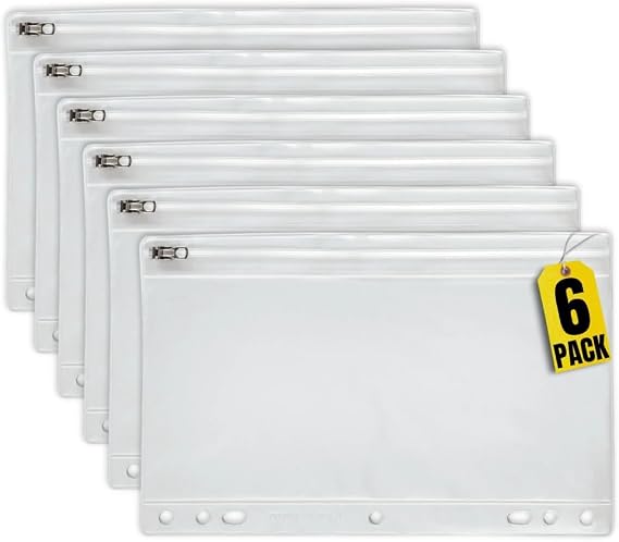 1IntheOffice Clear Pencil Pouch for 3 Ring Binder, Ring Binder Pockets with Zipper, Vinyl, 6 Pack
