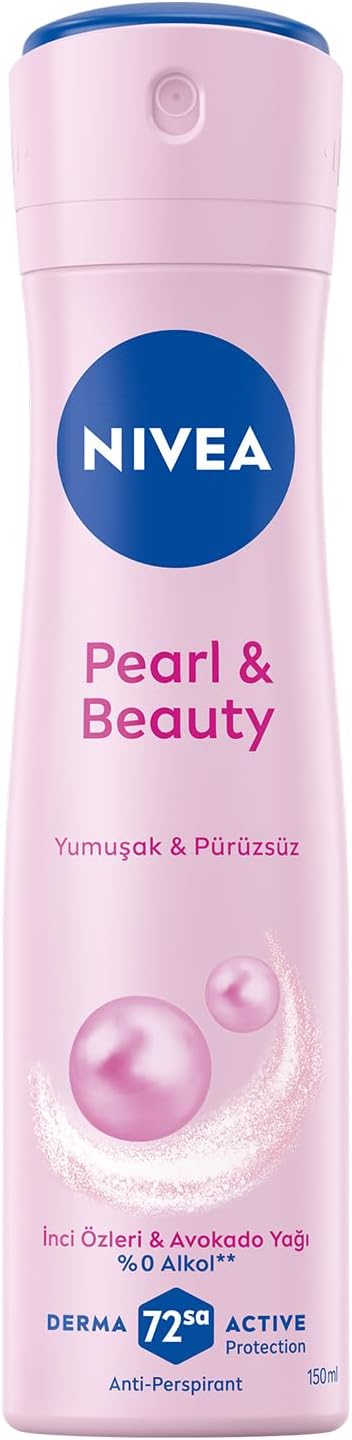 NIVEA Womens Spray Deodorant Pearl&Beauty 150 ml,72 Hours Anti Perspirant Protection Against Sweating, Natural Pearl Extracts and Avocado Oil, Soft, Smooth Armpits, Does Not Contain Alcohol