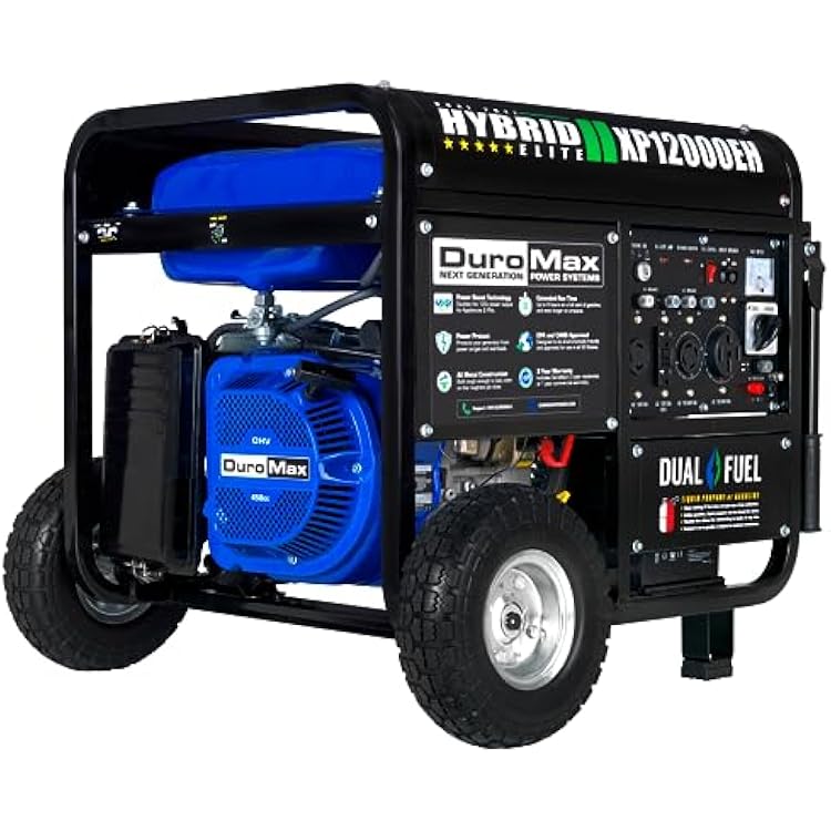 DuroMax XP12000EH 12,000-Watt Dual Fuel Portable Generator Gas & Propane, Electric Start, Whole Home Backup Power, Transfer Switch Ready, RV & Emergency Ready