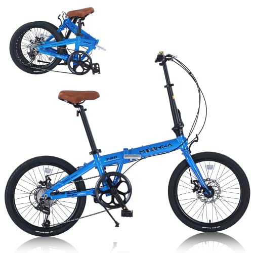 Folding Bike 20 Inch Foldable City Bike 7 Speed Transmission System & Dual Disc Brake Aluminum Frame Adult Bicycle for Traveling Exercising
