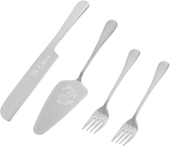 Personalized Cake Knife Set Custom Wedding Cake Knife and Server Set Customized Engrave Stainless Steel Personalized Cake Cutter for Birthday (Silvery)