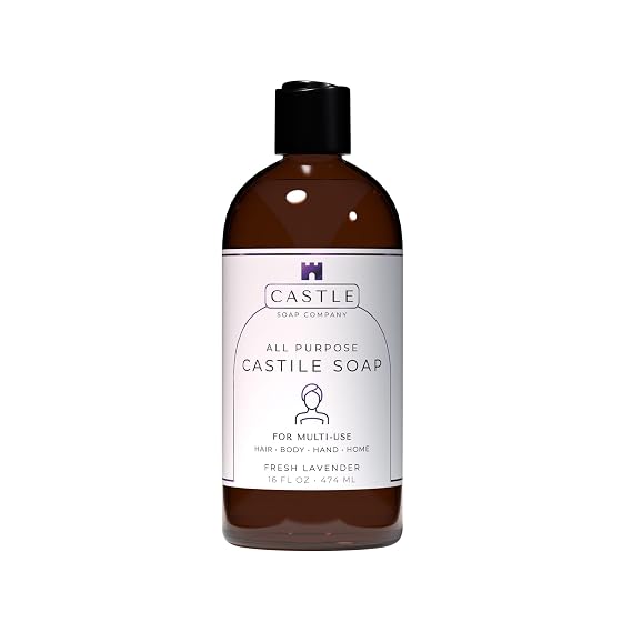 Castle Soap All-Purpose Castile Soap | Multi-Use Gentle Cleanser for Hair, Body, Hands, Home | Nourishing Coconut Oil Formula | Sensitive Skin Friendly | Hydrating | 16 oz | Fresh Lavender