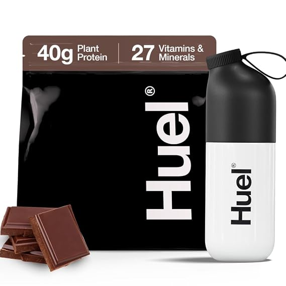 Huel Black Edition Bundle | Chocolate 40g Vegan Protein Powder + Shaker Bottle | Nutritionally Complete Meal | 27 Vitamins and Minerals, Gluten Free | Lockable Lid to Avoid Spills | BPA Free