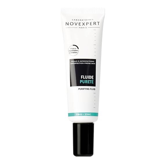 Novexpert Purifying Fluid - Zinc Face Cream for Women and Men - Fast Absorbing Face Cream for Redness and Blemish Prone Skin - Hypoallergenic for All Skin Types - Natural, Organic, Vegan - 1 oz