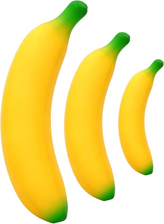 3 PCS Banana Squishy, Squishy Banana, Desktop Ornament, Office Desk Stress Relief, Focus Assistance Tool, Collection Including Large Medium Small, Squishy Banana for Work and Study Environments