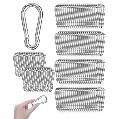 Key Chain Hooks, Small Carabiner Clips, 100pcs 2.36 Inch, Spring Snap Hook, Keys Clip, Carabiners Heavy Duty Fit for Link Key Chain, Hammock Swing Hiking, Travel Metal Clips for Rope Rings