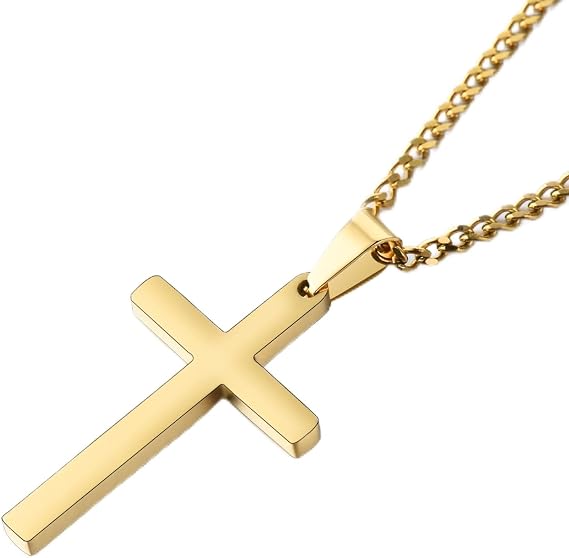 Stainless Steel Cross Pendant Necklace for Men Boys, Silver/Gold/Black Chain Cross Necklace Jewellery Easter Confirmation Baptism Birthday Christain Gifts for Him