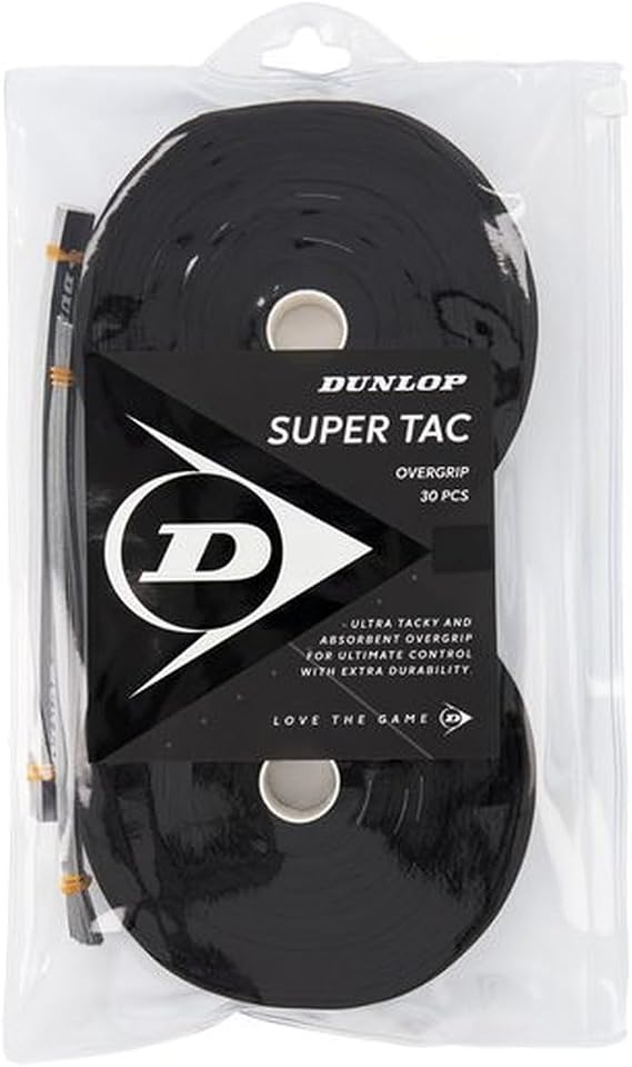 Dunlop Super Tac Tennis Overgrip (Black) - 30-Pack in Multipacks (1-6 Packs Available)