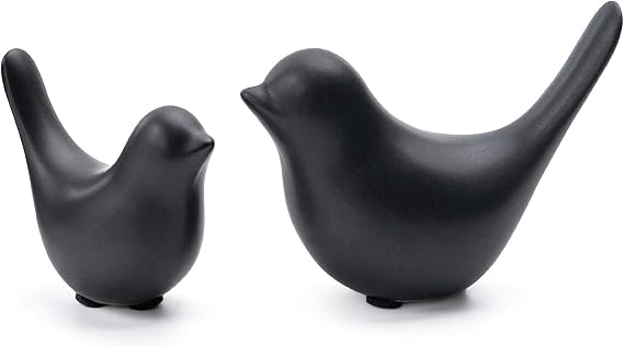 Tibeoyad Pack of 2 Small Birds Statues Ceramic Bird Modern Animal Bird Sculptures for Landscape Garden Home Office Desktop Display Decor (Black)