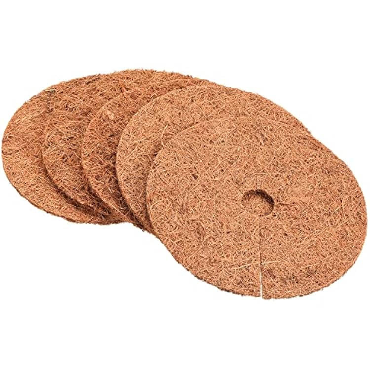 PATIKIL Coconut Fiber Mulch Ring Mat 8 Inch, 5 Pack Thick Coco Coir Tree Protector Root Soil Cover for Indoor Outdoor Potted Plants