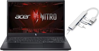 acer Nitro V 15.6 FHD 144Hz Gaming Laptop | Intel 10-Core i7-13620H | NVIDIA GeForce RTX 4060|Backlit | Black | 16GB RAM DDR5 | 512GB SSD | Windows 11 Home |Bundle with USB 3.0 Hub