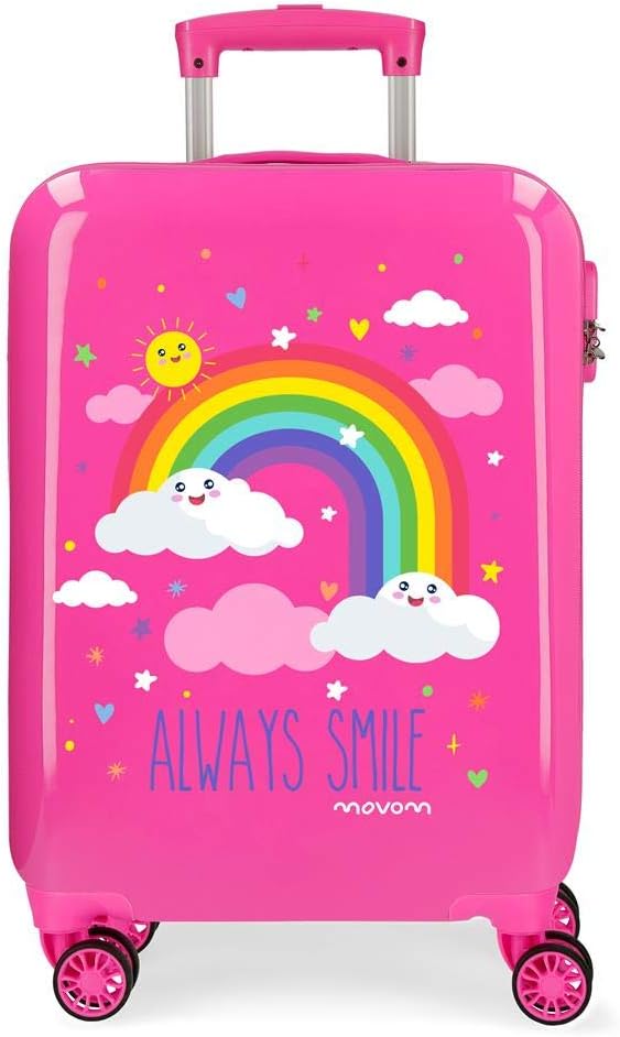 Movom Rainbow Always Smile Hard Cabin Suitcase, Rosa, 38x55x20 cm, Cabin Trolley