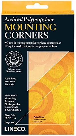 Lineco Self-Adhesive Polypropylene Mounting Corners, 3 Inch, 100 PCS | Archival, Acid Free, Non-Yellowing, for Artwork, Photos, Scrapbooking, DIY, Clear, Set of 2