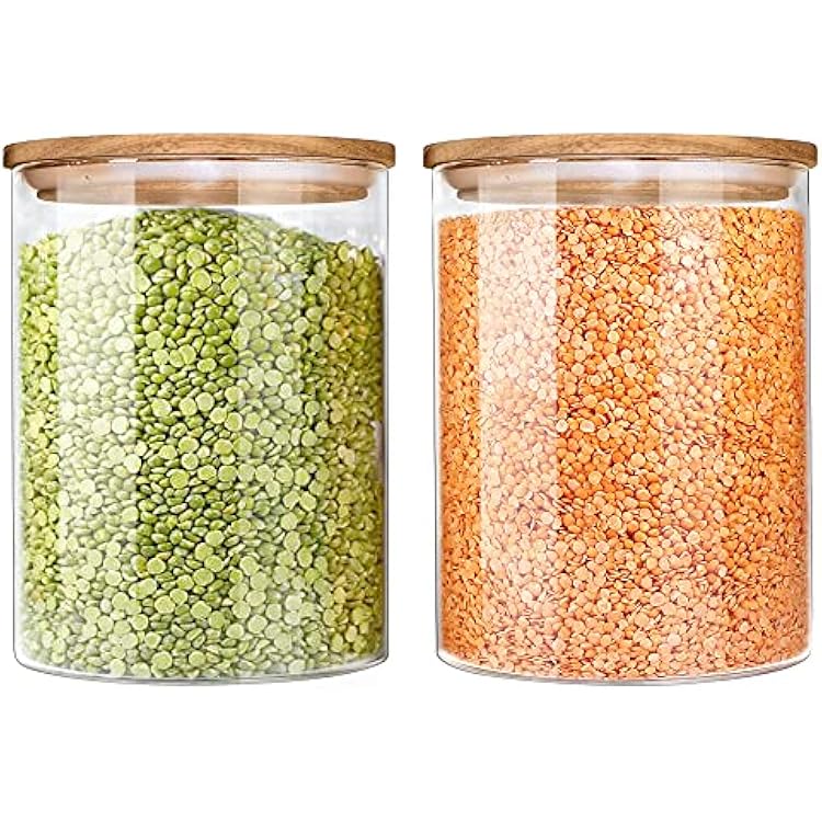 Urban Green Glass Jars with Airtight Lids, Airtight Glass Canisters set, Large Food Storage Containers with Wood Lids, 2 Pack of 100oz, Dry Food Pantry Jars, Flour Containers