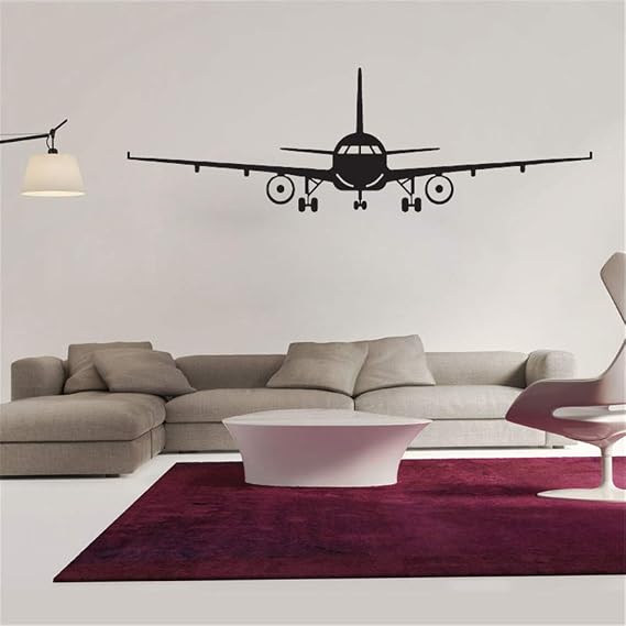 QISHENG Military Aircraft Wall Sticker Decal, Removable DIY Vinyl Plane Wall Decor Art Mural for Kids Boys Gift, Black, Matte, Rectangular, 39.37 x 12.60 in