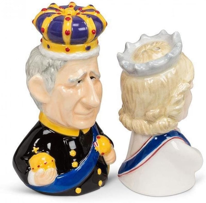 Abbott Collection Kitsch Ceramic King Charles & Queen Consort Salt and Pepper Shakers - BlackWhite 3.5H