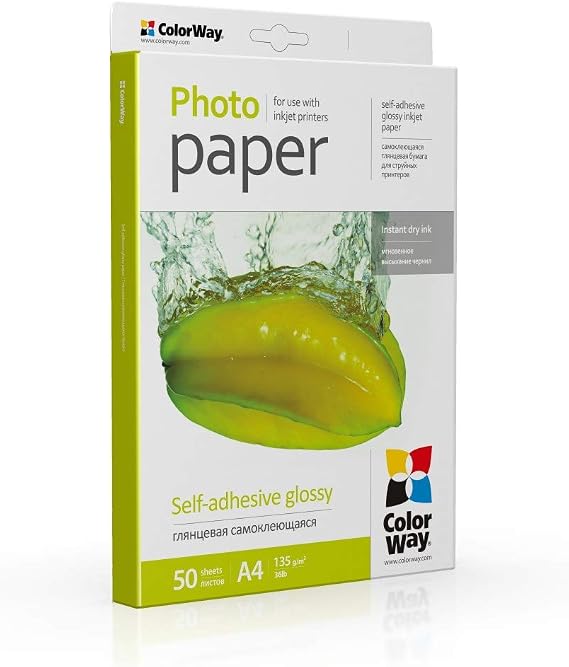 Colorway Glossy A4 135-80gsm Self Adhesive Photo Paper 50 Sheets