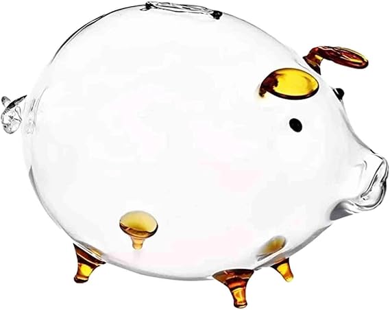 Benboo Transparent Glass Clear Pig Piggy Bank 18x12cm Saving Can Pig Table Decoration Transparent Lovely Saving Jar New Year Souvenir Gift Lightweight Coin Box Birthday Christmas Present Cute Toy