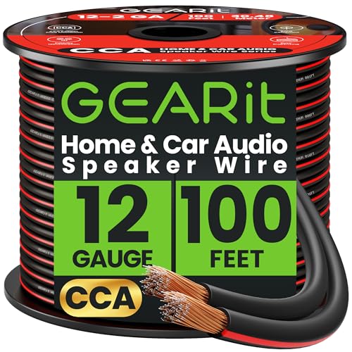 GEARit 12 Gauge Speaker Wire - 100ft, Flexible Speaker Cable with Polarity Markings & Foot Markers, 122 Conductor Audio Cable for Home Theater, Car Audio Stereo, HiFi Surround Sound, 12AWG CCABlack